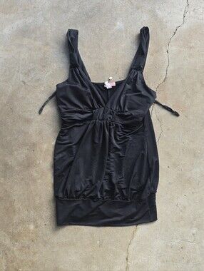 Vintage Y2k Voila Ruched Black Going Out Club Top Large